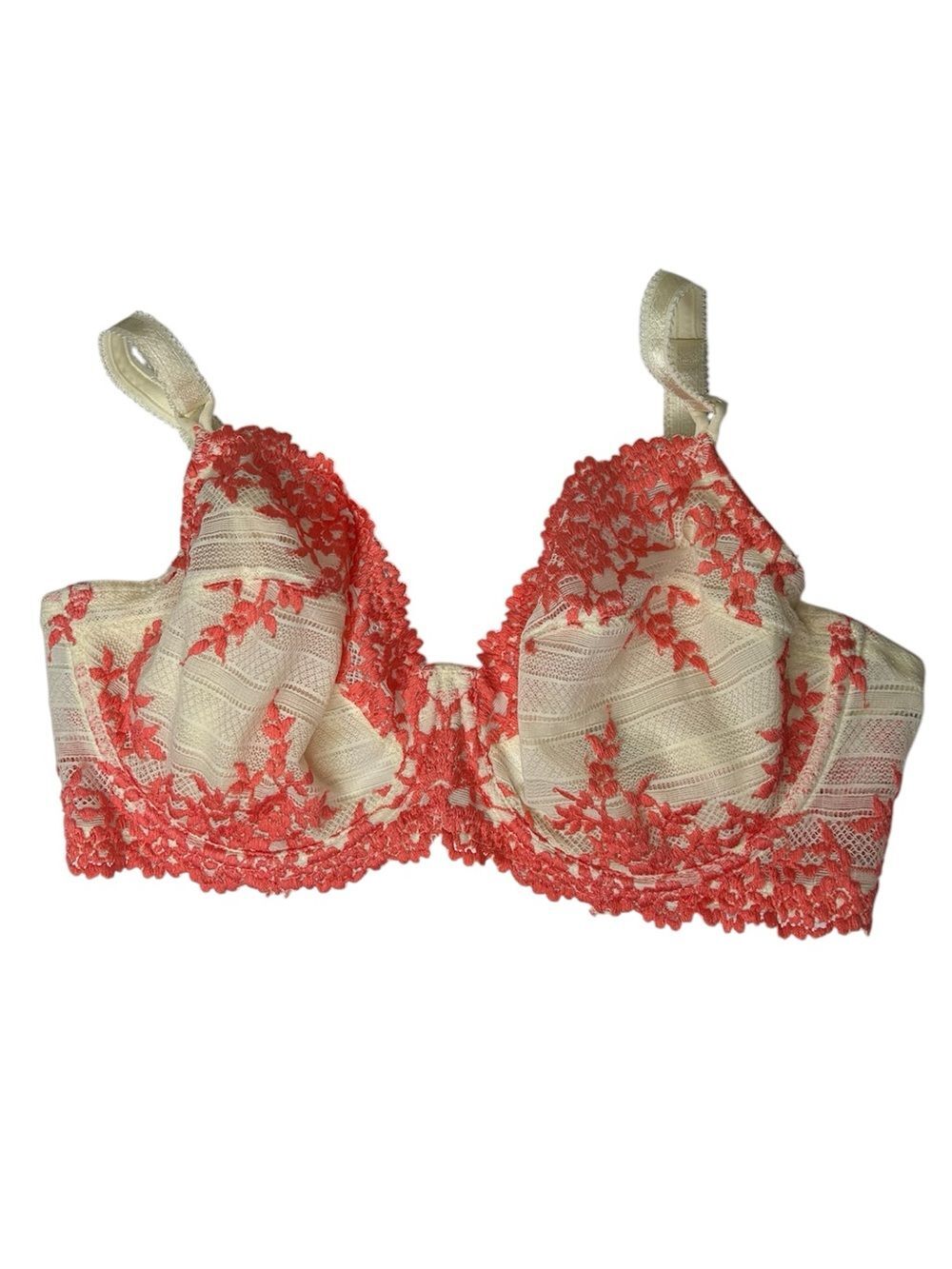 Wacoal Unlined full coverage Cream Bra 34DD 34E Coral white Lace Overlay